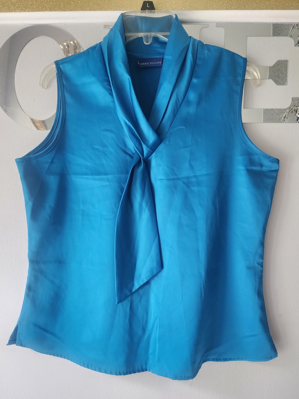 Karen Scott Sleeveless Tie-Neck Camisole in Turquoise Blue